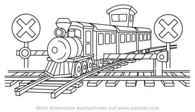 Zug am Bahnübergang Ausmalbild