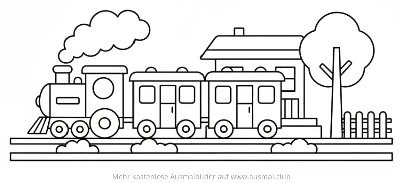 Zug mit Waggons am Bahnhof Ausmalbild