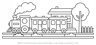 Zug mit Waggons am Bahnhof Ausmalbild