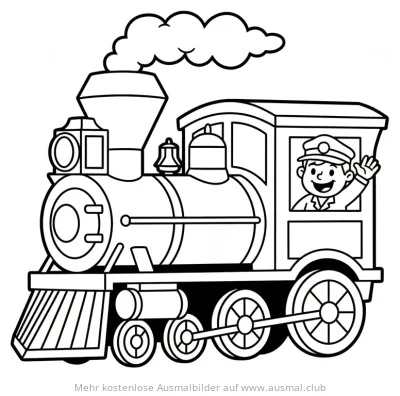 Dampflokomotive mit Lokführer Ausmalbild