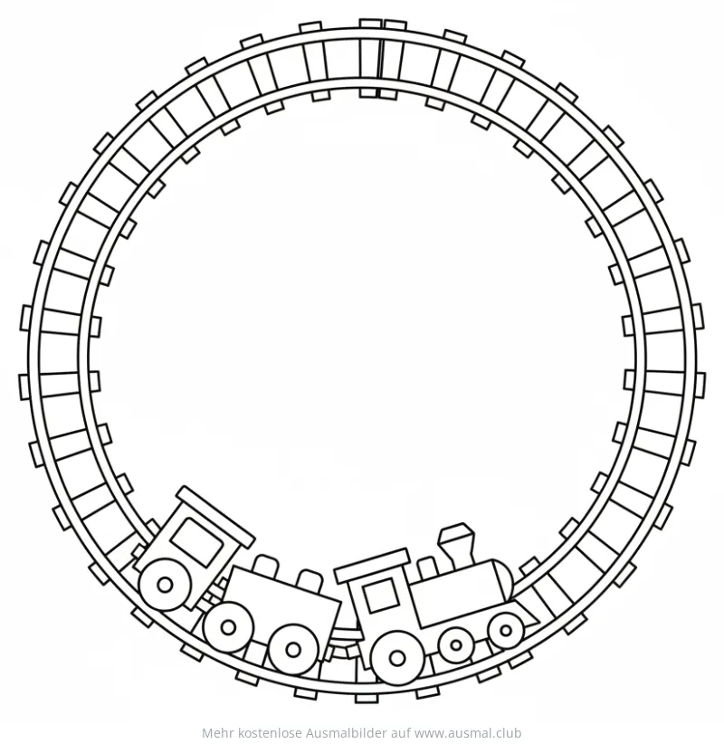 Zug fährt auf einem kreisförmigen Gleis Ausmalbild