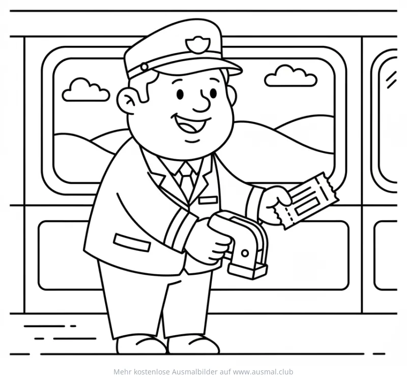 Zugbegleiter kontrolliert Ticket Ausmalbild