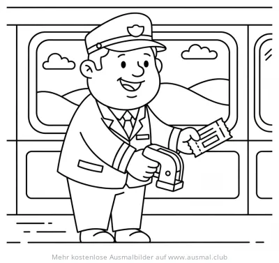 Zugbegleiter kontrolliert Ticket Ausmalbild