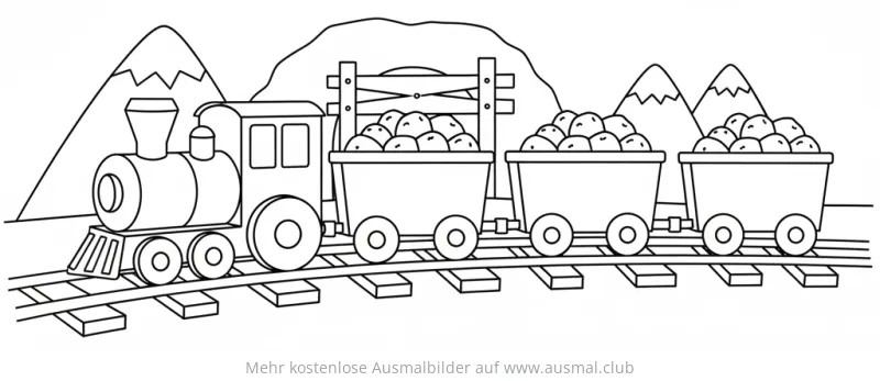 Bergwerk Zug mit Kohlewaggons Ausmalbild