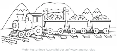 Bergwerk Zug mit Kohlewaggons Ausmalbild