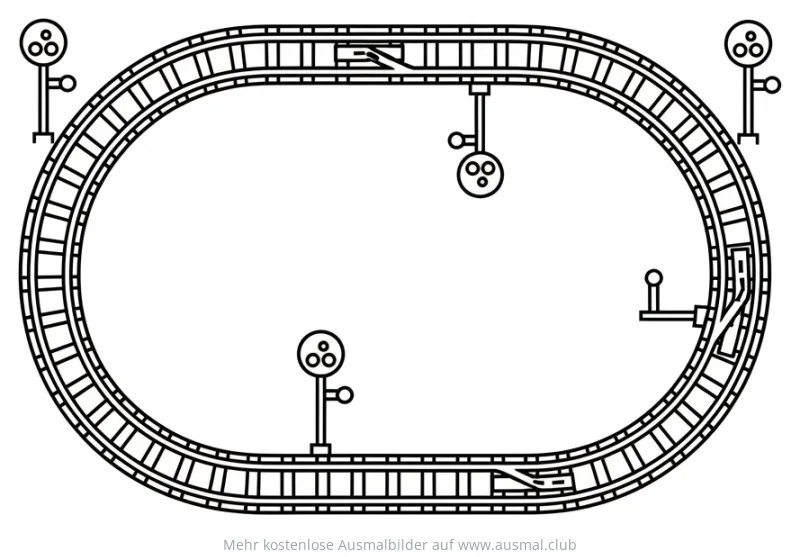 Gleisplan mit Weichen und Signalen Ausmalbild