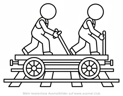Draisine Ausmalbild mit zwei Figuren auf Schienen