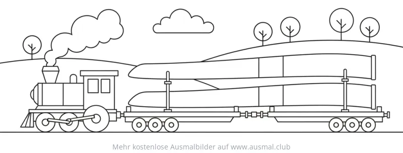 Zug transportiert Windradflügel Ausmalbild