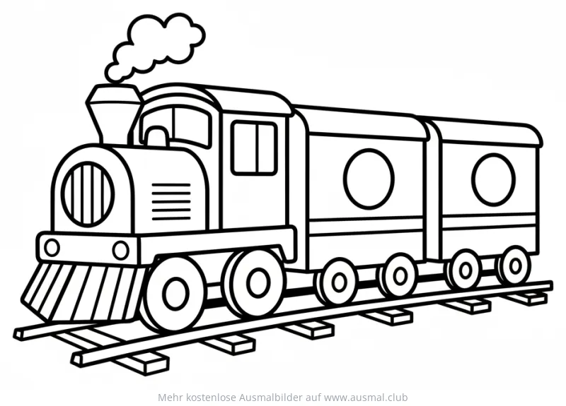 Diesel Zug Ausmalbild mit Waggons auf Schienen