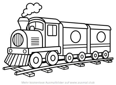 Diesel Zug Ausmalbild mit Waggons auf Schienen