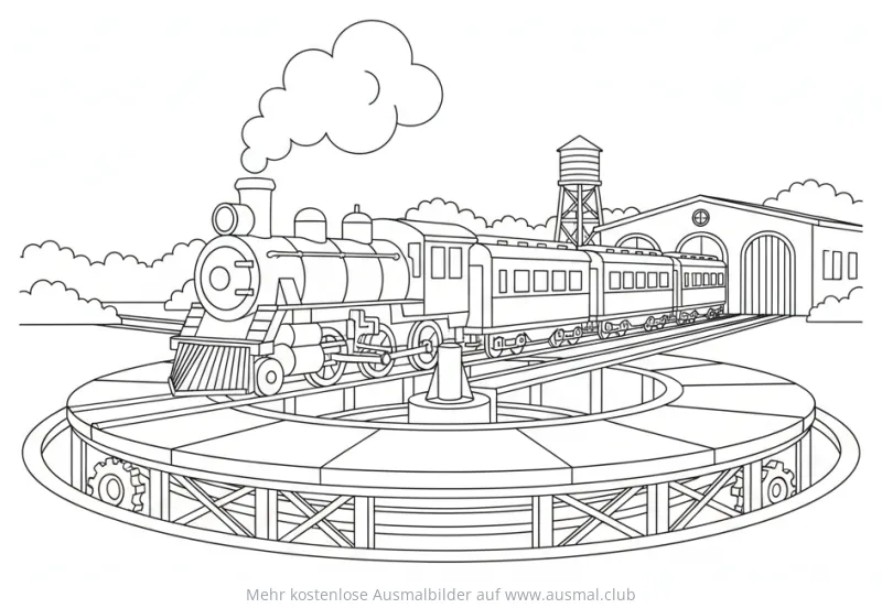 Zug auf Drehscheibe Ausmalbild