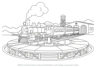 Zug auf Drehscheibe Ausmalbild