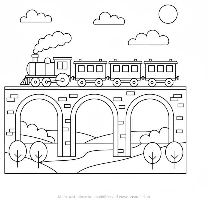 Zug auf Viadukt Ausmalbild