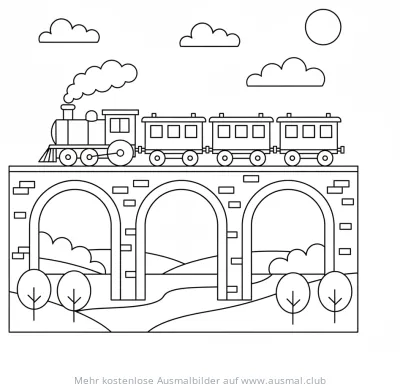 Zug auf Viadukt Ausmalbild