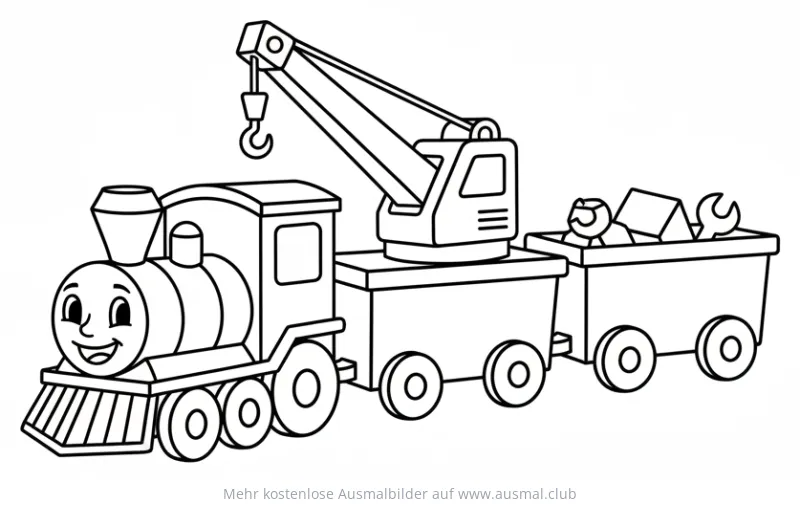Kranwagen Zug Ausmalbild mit Werkzeug