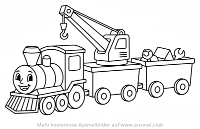 Kranwagen Zug Ausmalbild mit Werkzeug