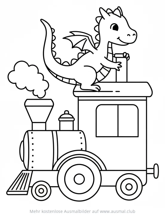Drachen auf Zug Lokomotive Ausmalbild