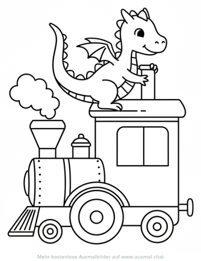 Drachen auf Zug Lokomotive Ausmalbild