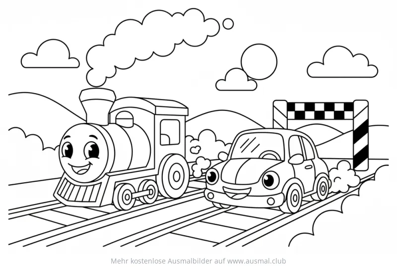 Zug und Auto Rennen Ausmalbild