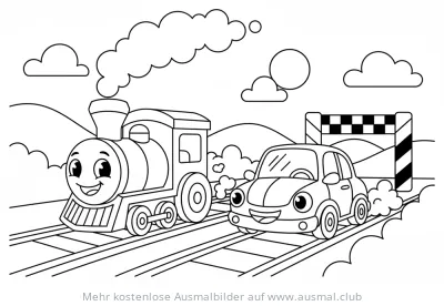 Zug und Auto Rennen Ausmalbild
