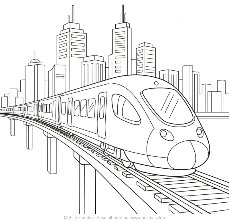 ICE Zug Ausmalbild vor Stadtkulisse