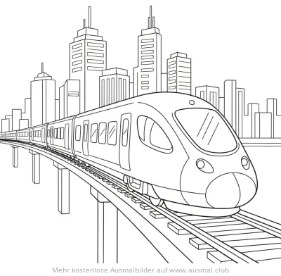 ICE Zug Ausmalbild vor Stadtkulisse