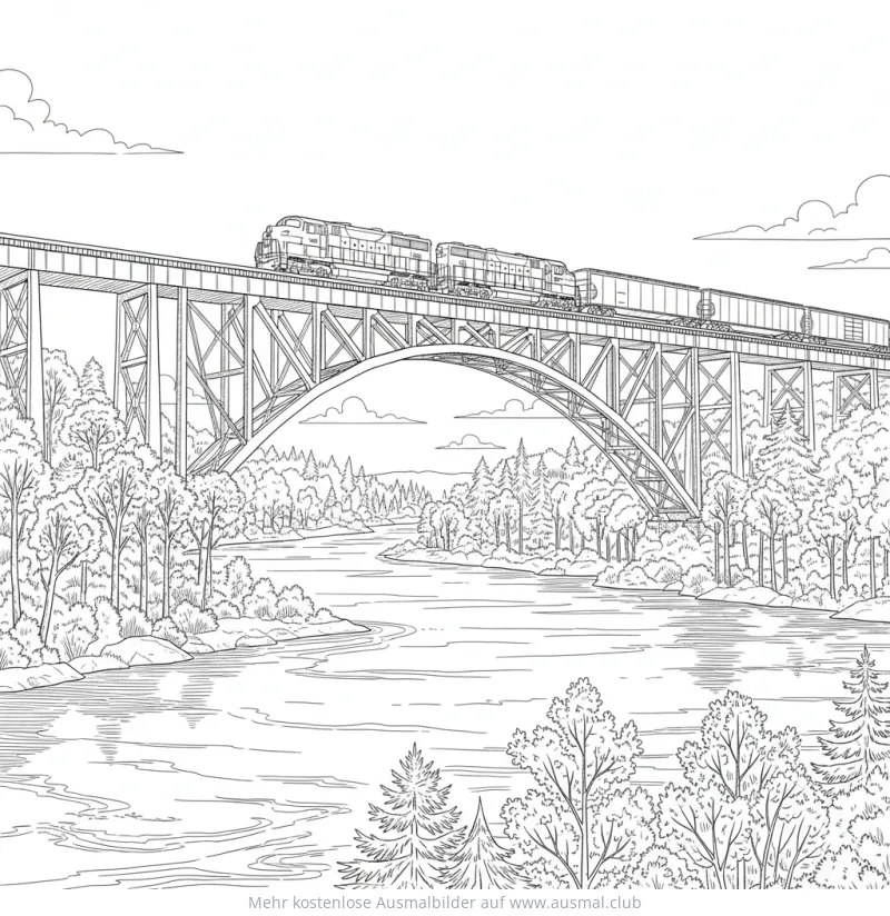 Güterzug auf Brücke Ausmalbild