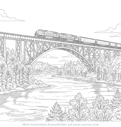 Güterzug auf Brücke Ausmalbild