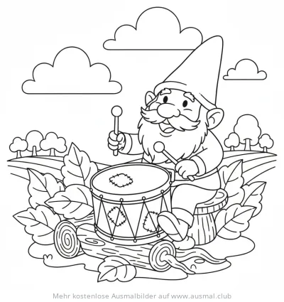 Gnom spielt Trommel Ausmalbild