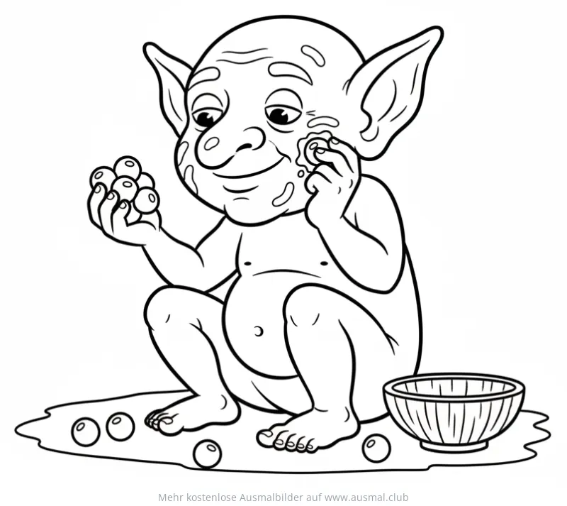Kobold wäscht sich Gesicht mit Seifenblasen Ausmalbild