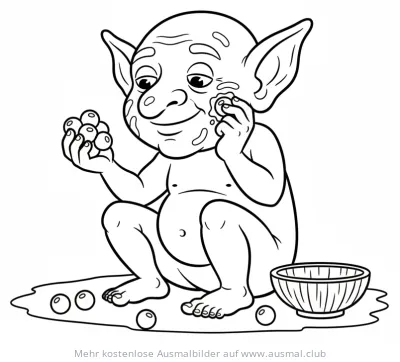 Kobold wäscht sich Gesicht mit Seifenblasen Ausmalbild