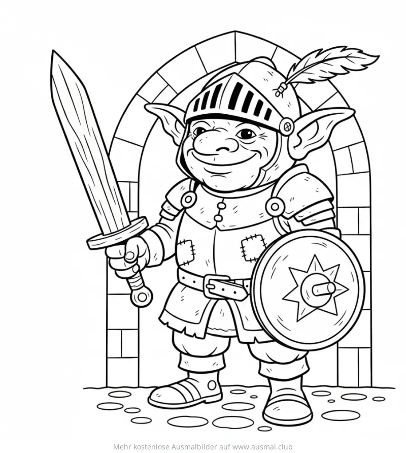 Kobold Ritter mit Schwert und Schild Ausmalbild