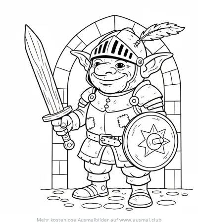 Kobold Ritter mit Schwert und Schild Ausmalbild