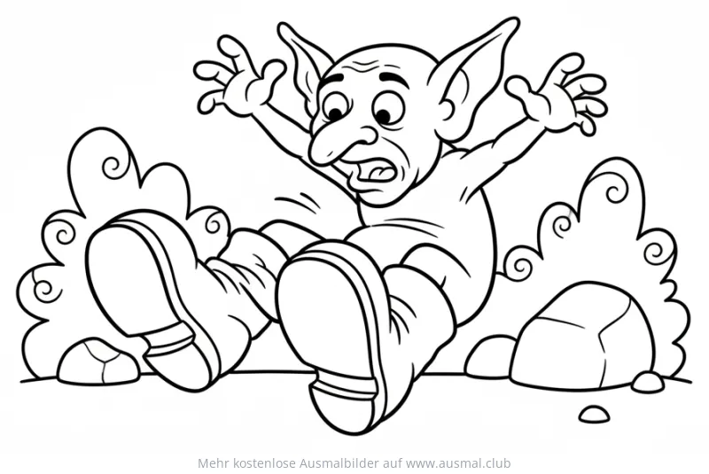 Stolpernder Kobold mit großen Stiefeln Ausmalbild