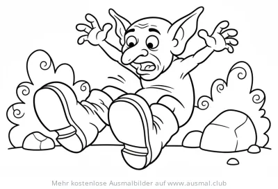 Stolpernder Kobold mit großen Stiefeln Ausmalbild