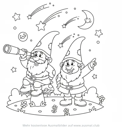 Zwei Zwerge beobachten Sternschnuppen Ausmalbild