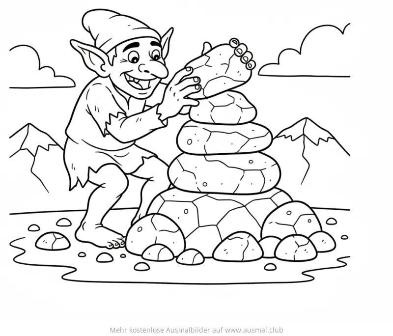 Kobold baut Steinturm Ausmalbild