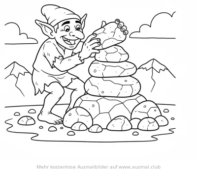 Kobold baut Steinturm Ausmalbild